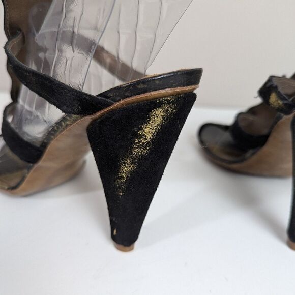 unique vintage shoes, Io & To italian leather heels, Crocodile print gladiator - Picture 12 of 13